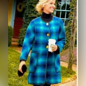 Soft Surroundings Blue Boucle Plaid Coat